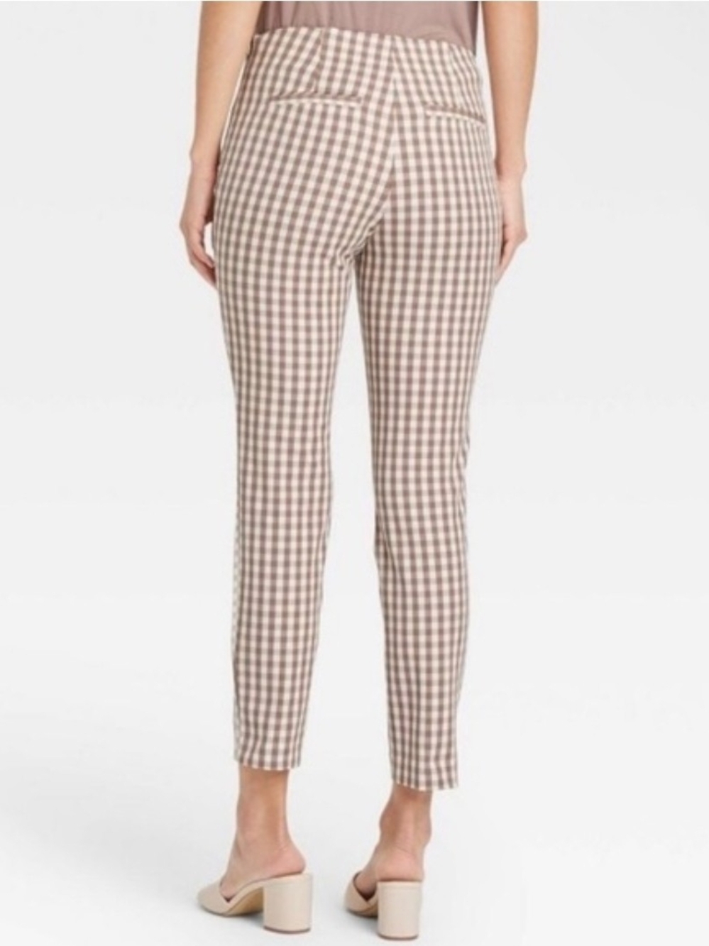 A New Day Tan Gingham Slim Ankle Pants
